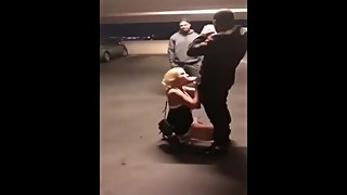 Cuckold husband sucks big black cock while taking the white ladies in public